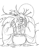 A coloring page of witches